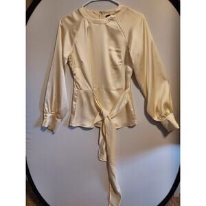 Sincerely Jules Women's Creamy Light Gold Back-Zip Dressy Blouse - Size Small